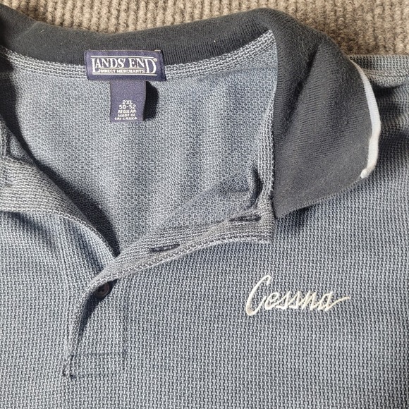 X2 Cessna Mens Lands End Polo Shirts 2XL Textron Citation Blue/Black Checkered - Picture 3 of 9